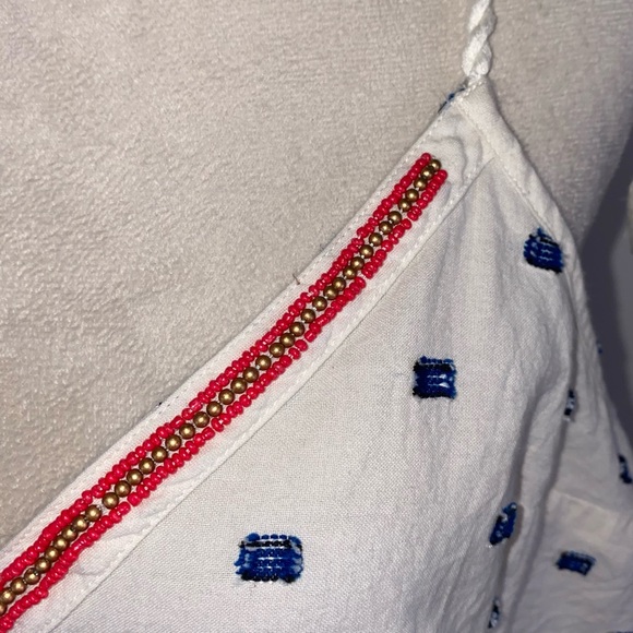 Aerie beaded v-neck embroidered polka dot fringe tie shoulder boho tank size XL - Picture 5 of 7